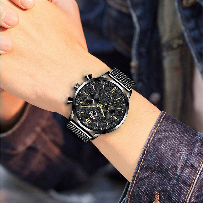 นาฬิกาเป็นทางการสุดหรูสำหรับผู้ชายนาฬิกาข้อมือควอตซ์สายสแตนเลสสตีลนาฬิกาเรืองแสงสำหรับผู้ชาย