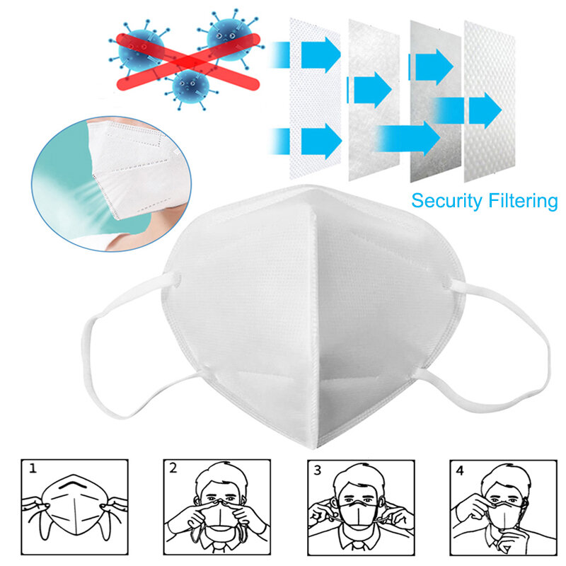 Kn transporte rápido 95 5 camadas de filtragem máscaras faciais à prova poeira segurança não tecido earloop descartável capa boca máscara poeira