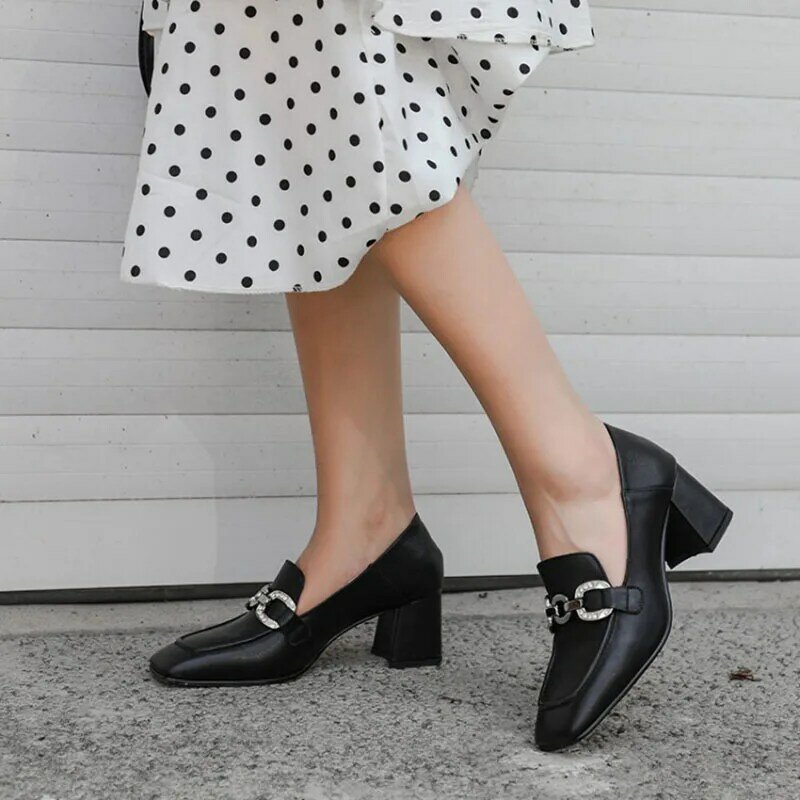 Новинка осени 2021, женская обувь на высоком толстом каблуке в британском стиле с квадратным носком, Женская универсальная обувь на толстом каблуке 6 см