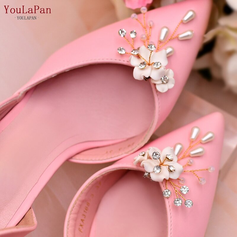 YouLaPan-zapatos de boda con flor de arcilla suave para mujer, decoraciones de zapatos de tacón alto, Clips, accesorios nupciales, moda X38