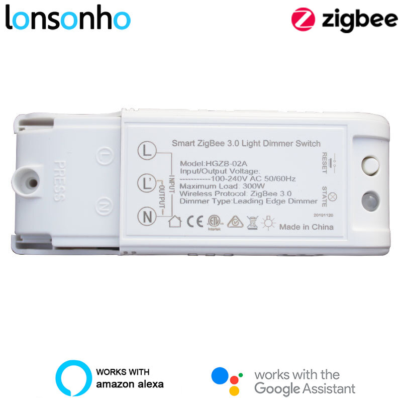 Lonsonho Zigbee 3.0 Smart Dimmer Switch modulo relè Controller compatibile Echo Smartthings ZHA zigbe2mqtt