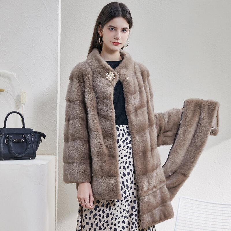 Женское зимнее длинное пальто, Женское пальто из натуральной кожи, женское меховое пальто со съемным рукавом и регулируемой длиной платья по индивидуальному заказу