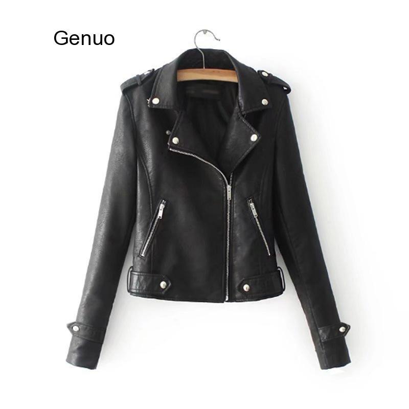 Jaqueta de couro pu feminina, jaqueta curta de couro sintético para motociclista, cores brilhantes e preta