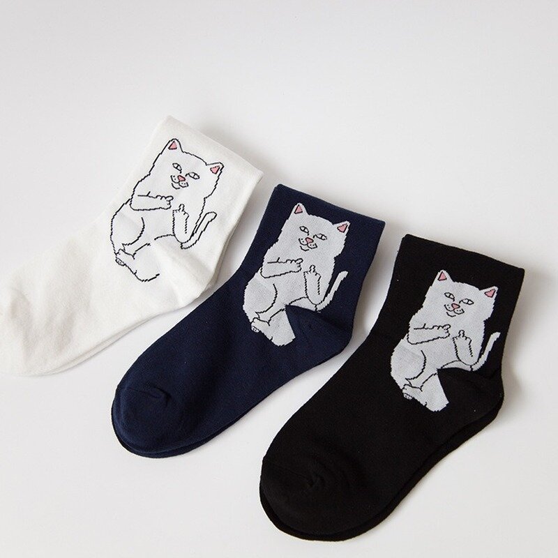 Chaussettes respirantes unisexes drôles de chat de dessin animé pour hommes, chaussettes longues, art de rue, personnalité créative, planète extraterrestre, mode heureuse