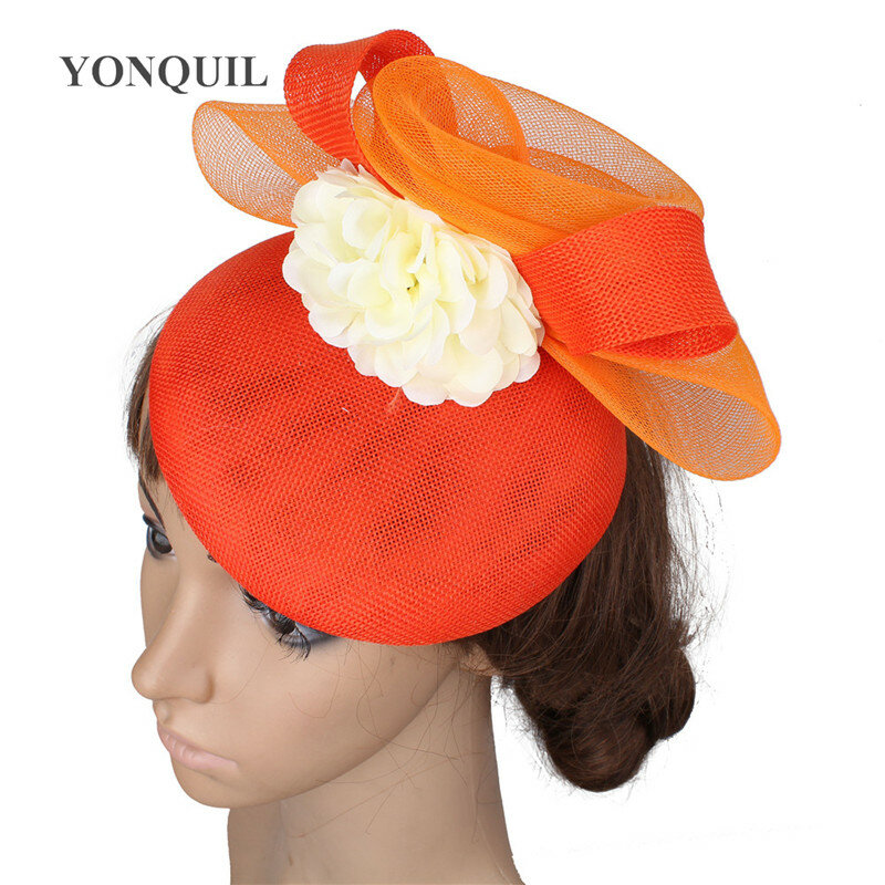 Sombreros de boda hechos a mano con flores, sombrero de Fedora de Sinamay de imitación de lavanda, tocado de moda de marfil, sombrero de evento