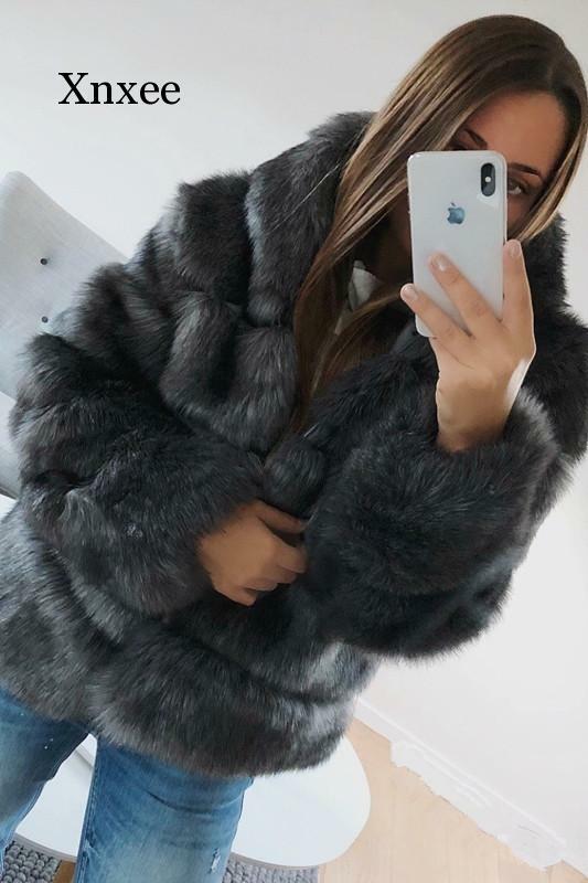 Nuevo abrigo de invierno para mujer, chaqueta de piel sintética de oveja y zorro, abrigo cálido de piel sintética de manga larga con capucha