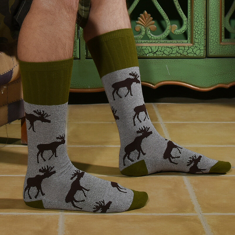 2024 New Fashion Socks Men's Fun Animal Cotton Socks New Socks Barefoot Deer Fox Leaves Fashion Socks
