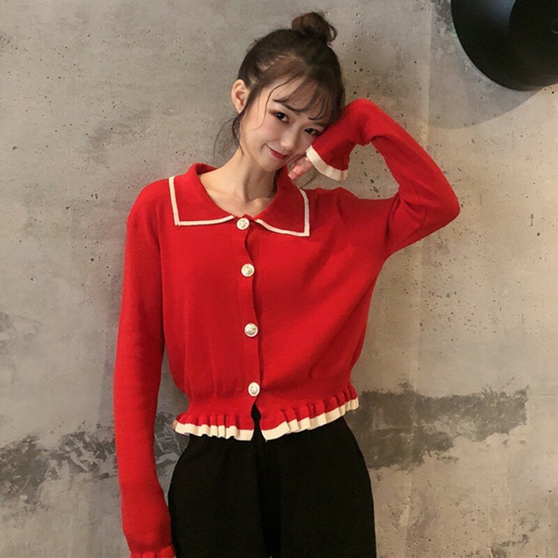 Женский свитер с отложным воротником, Элегантный Модный джемпер в Корейском стиле, одежда для осени и зимы