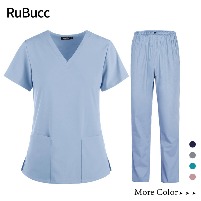 Abbigliamento medico scrub pantaloni da allattamento uniformi mediche elastiche per uniformi estive infermiera donna manica corta in tessuto sottile e leggero