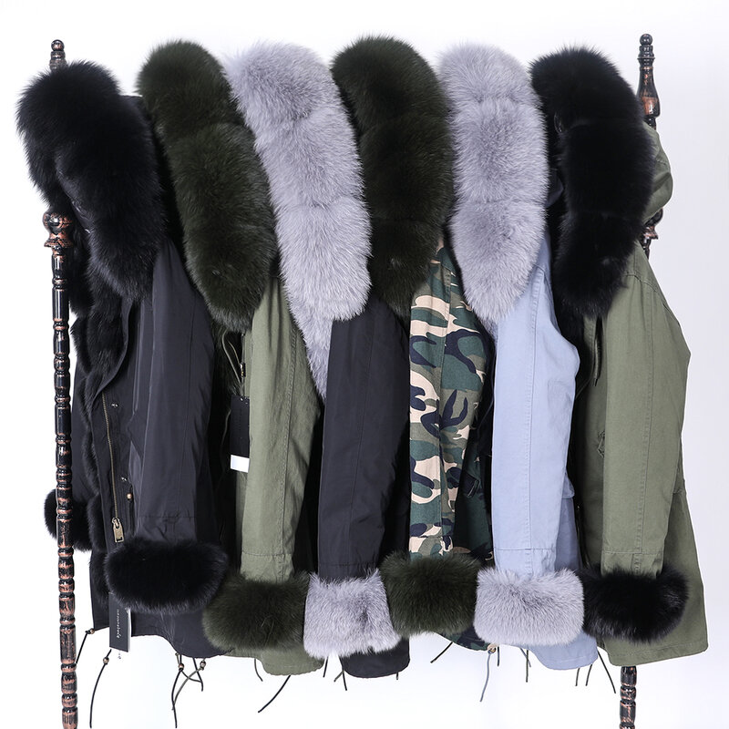 Fashionable winter coat ladies real fur coat natural real fox fur collar loose long section parka coat coat detachable mid-lengt
