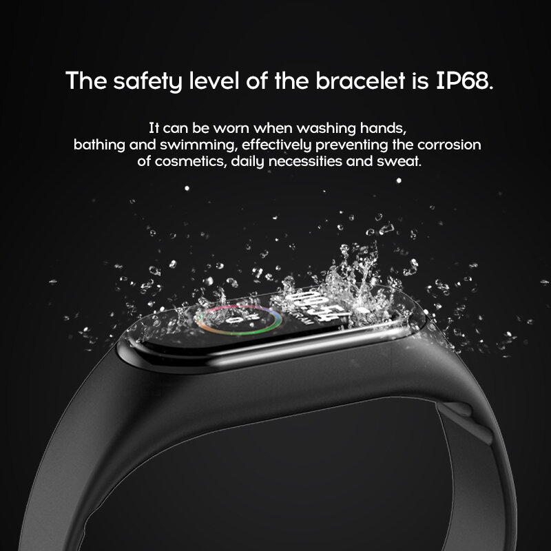Novo m4 banda inteligente pulseira relógio de fitness rastreador cor toque esporte freqüência cardíaca monitor pressão arterial das mulheres dos homens android