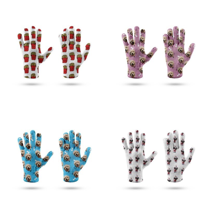 Cetak Kustom Foto Anda Sarung Tangan Wajah Hewan Peliharaan Cetak 3D Pribadi Sarung Tangan Warna-warni Lucu untuk Pria Wanita Hadiah Sarung Tangan Baru Lucu