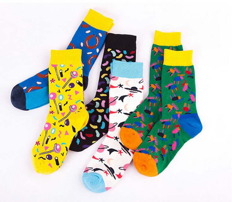 Chaussettes avec Animation design, 5 pièces, 10 pièces, chaussettes amusantes pour skateboard, avec dessin animé, Fruits, banane, avocat, citron, œuf, beignets