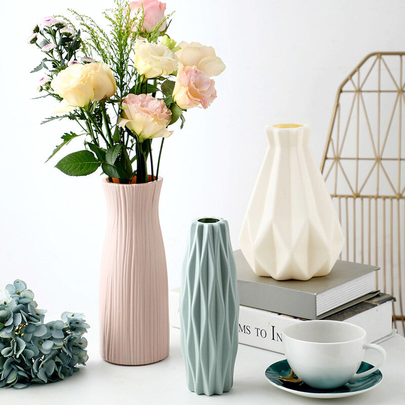 современная ваза белая розовая пластмасса ваза имитация керамика горшок корзина цветов конфигурация ваза цветочный склад скандинавская гостиная столовая декорация 