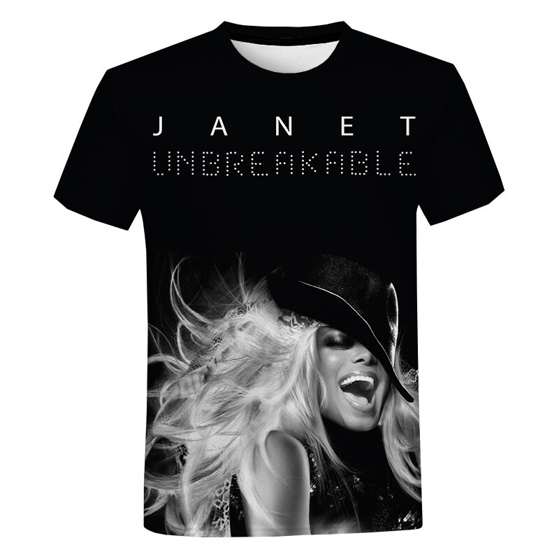 T Shirt Cetak 3D Janet Jackson Baru 2021 T-Shirt Lengan Pendek Leher-o Musim Panas Mode Pria/Wanita Atasan Streetwear Kaus Hip Hop