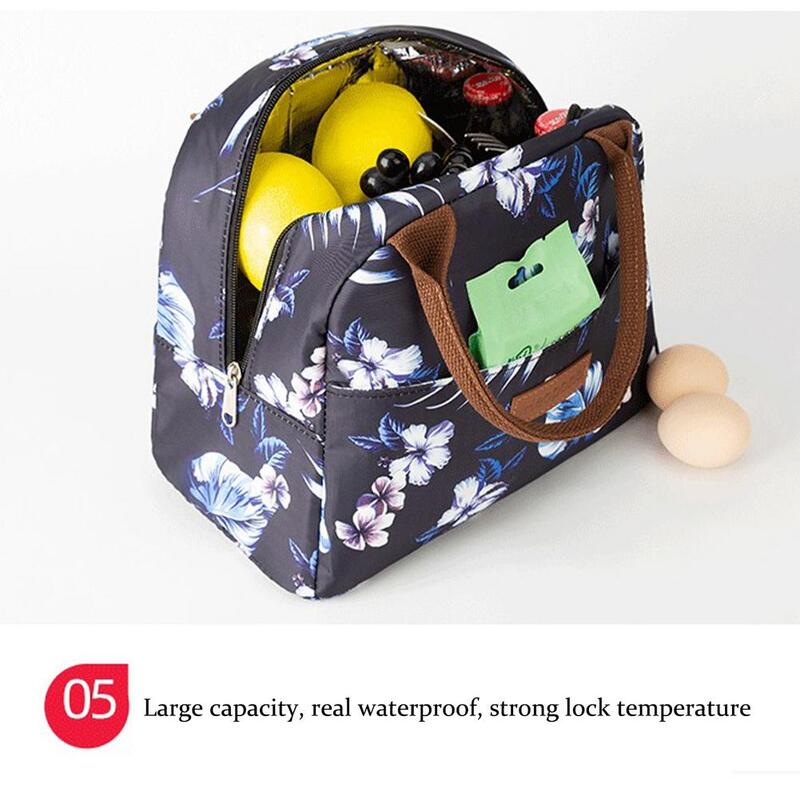 Fiambrera térmica con patrón funcional para mujer y niño, bolsa de almuerzo de tela Oxford con aislamiento portátil, ideal para pícnic
