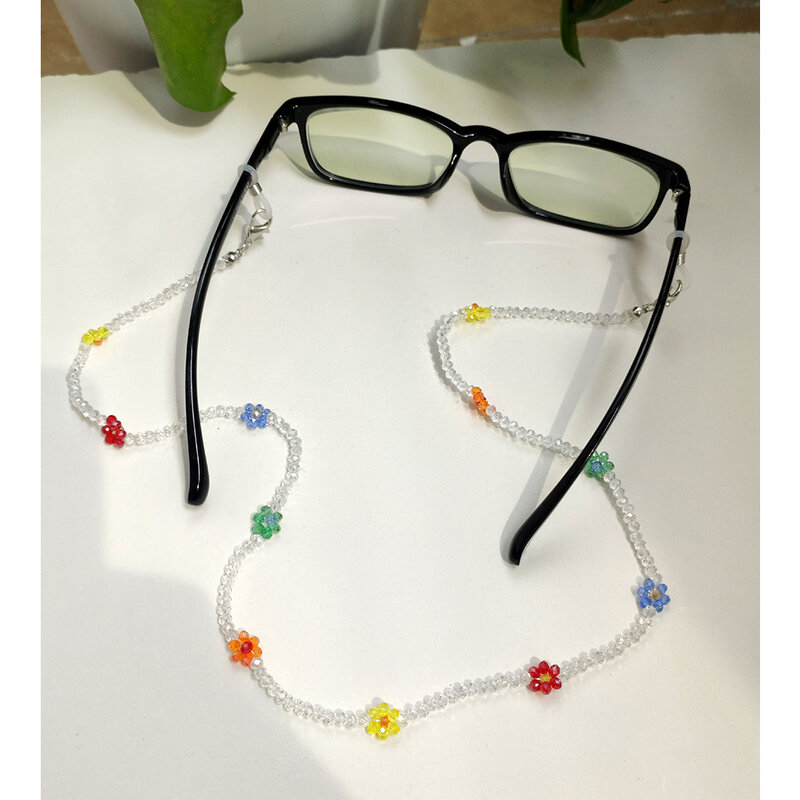 Óculos de sol de cristal coreano com cordão para máscara, cordão para leitura óculos de sol correntes transparentes com miçangas acessórios de joias