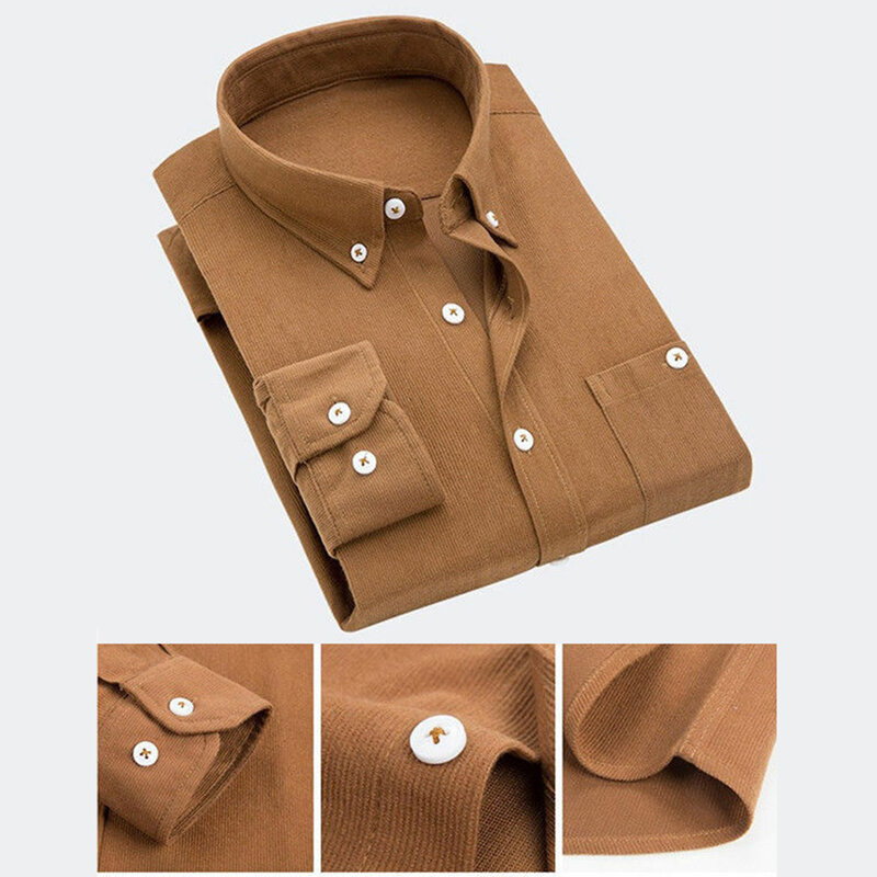 Chemise épaisse à manches longues en velours côtelé pour homme, tenue décontractée de couleur unie, collection hiver 2019
