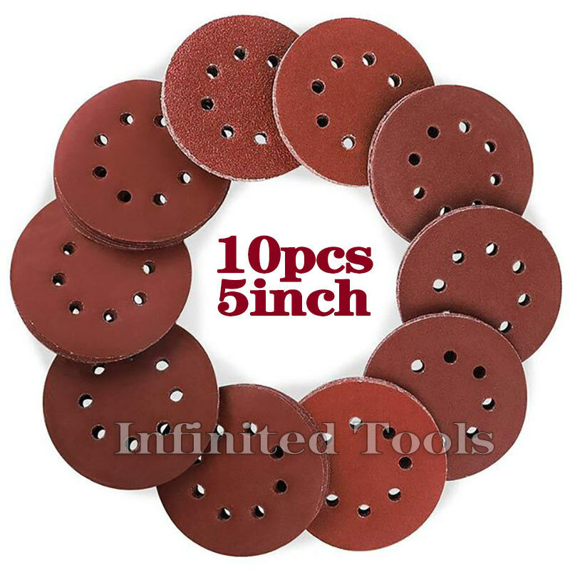 10pcs 125mm Sanding Discs 8 Hole Hook Loop Sandpaper 40Grit-3000Grit Sanding Paper Sanding Disc Abrasive Polishing Tools