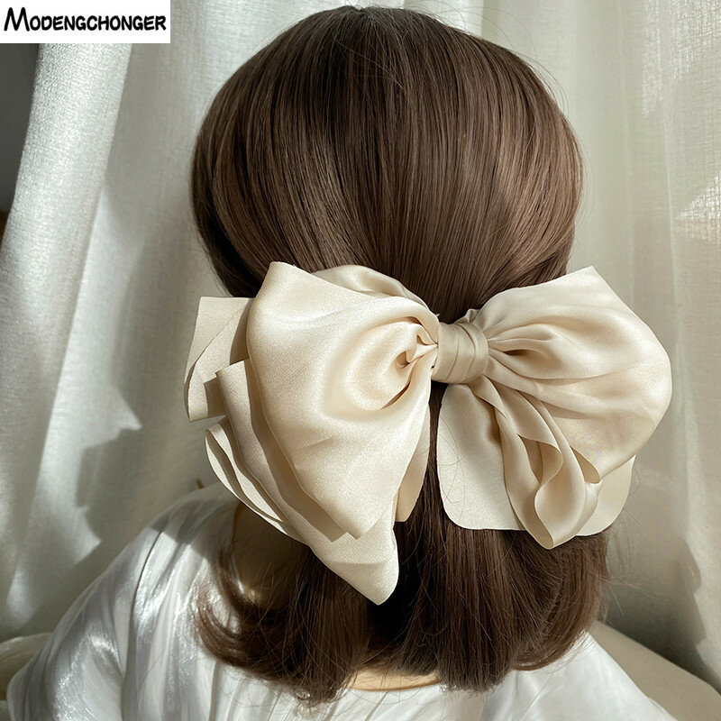 1PC Winter Velvet Bowknot Hair Clips Hand Tie Large Pigtail Bows Hairpin For Women Girls Satin Temperament Elegant Accessoires