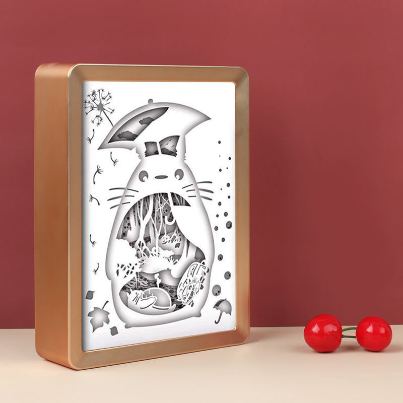 Marco de caja de sombra 3D, lámpara de pared de luz nocturna Led, lámpara de Anime Totoro, caja de luz cortada de papel, lámpara de mesa, regalo de Navidad, decoración de habitación Kawaii