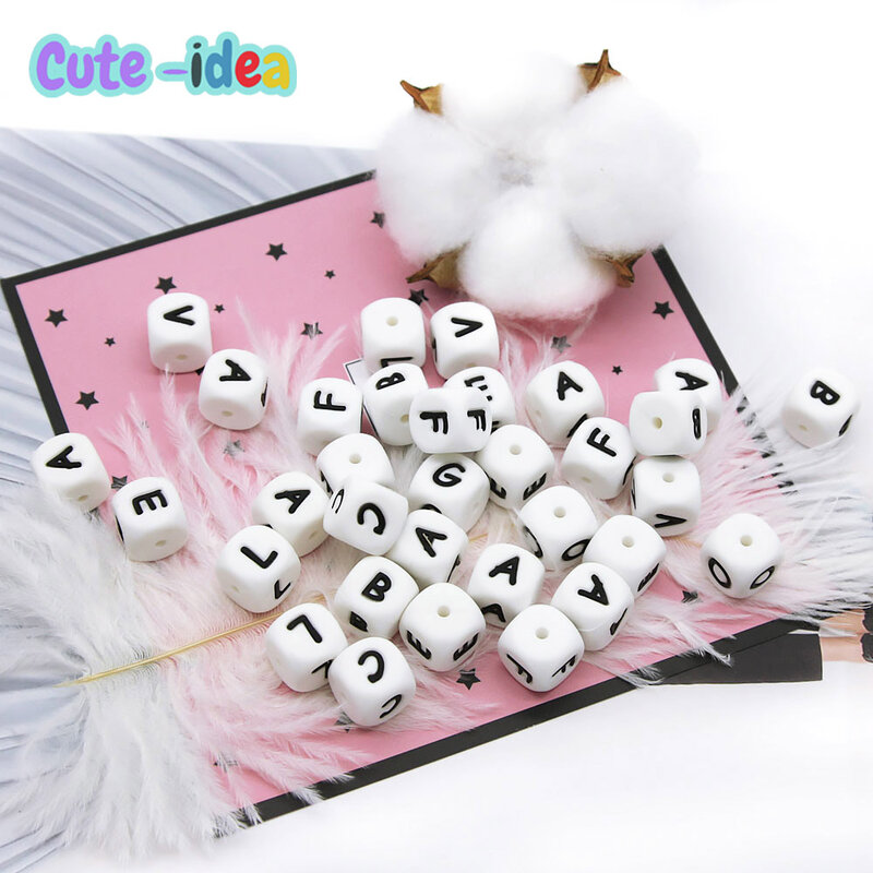 Cute-Idea 10pcs 12MM Silicone Letters Beads Baby Teething Teethers DIY English Alphabet Letter Beads BPA Free Baby Shower Gifts