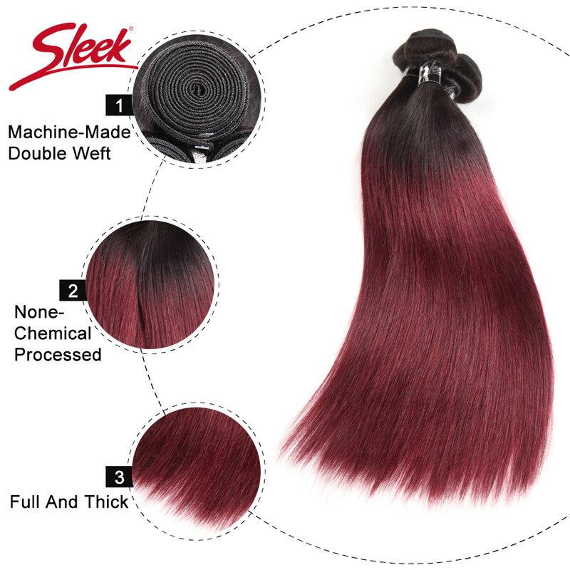 Sleek Ombre Brazilian Straight Blonde 613 T1B/27 T1B/30 Red 99J Human Hair Weave Bundles Deal Two Tone Remy Human Hair Extension