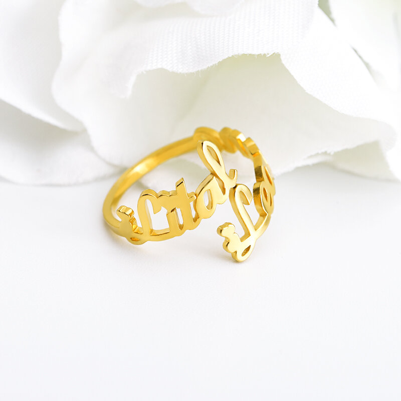 Anello doppio nome personalizzato due anelli nome personalizzato coppie regolabili per bambini nomi sull'anello nuovo regalo di natale anelli della famiglia madre
