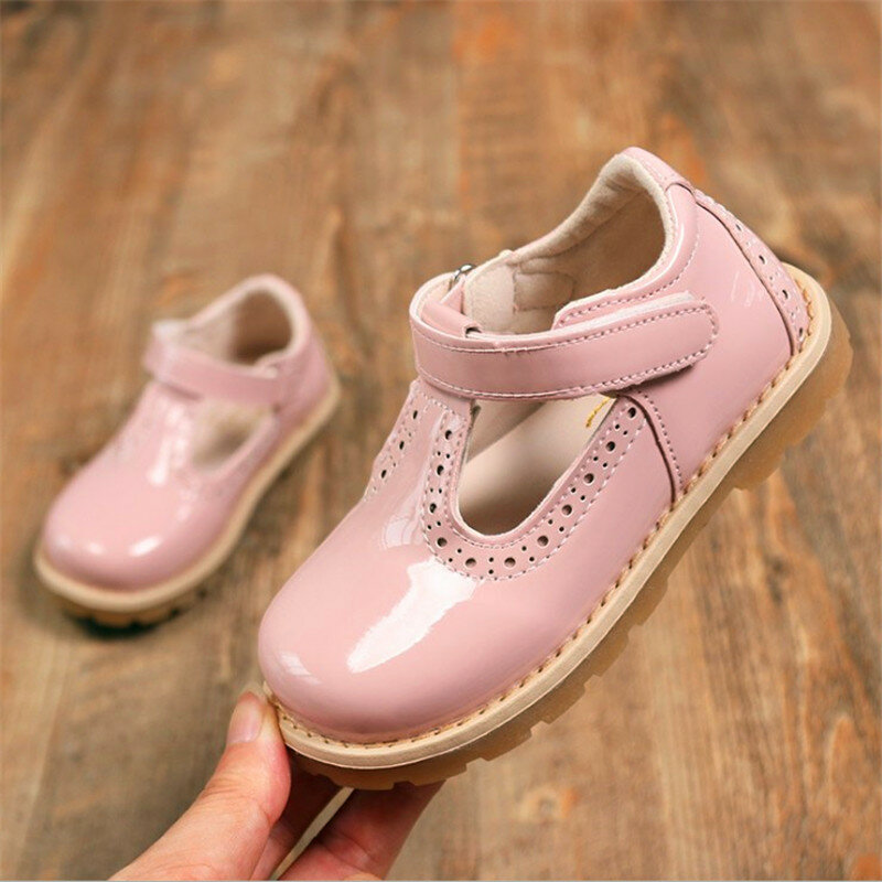 Autumn New Red Girls Leather Shoes Baby Toddler Shoes For Children's Footwear Kids British Retro Patent Leather Princess Shoes