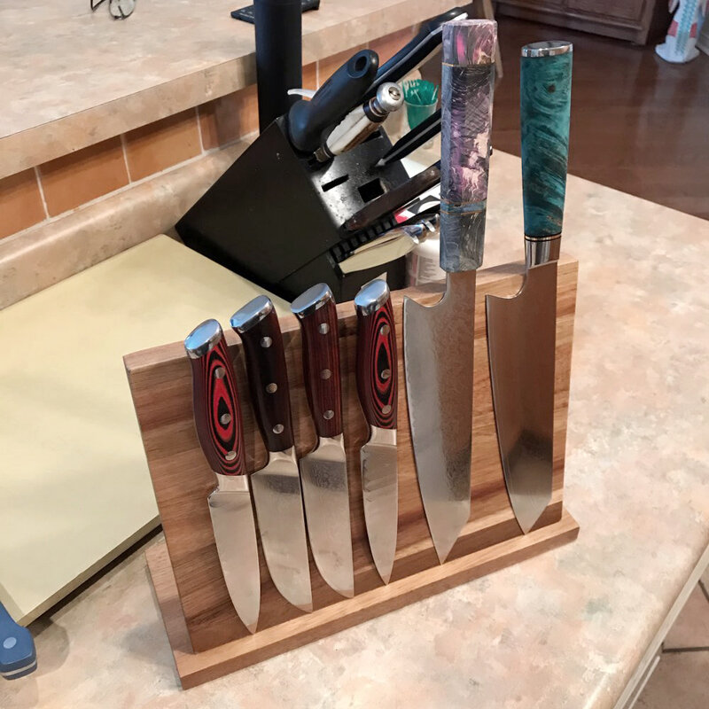 Soporte de bloque de cuchillos magnético de madera de Acacia, soporte Universal sin cuchillos para Cocina