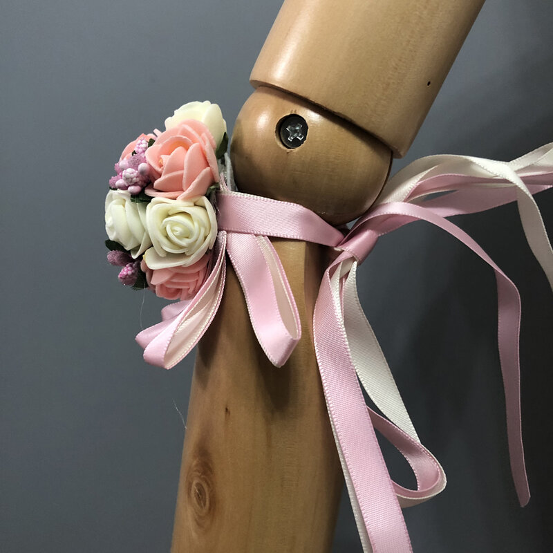 Peri Pengantin Bunga Pergelangan Tangan Biru Muda/Merah Muda Aksesori Pernikahan L & P DQL Studio Gambar Nyata Korsase Pergelangan Tangan