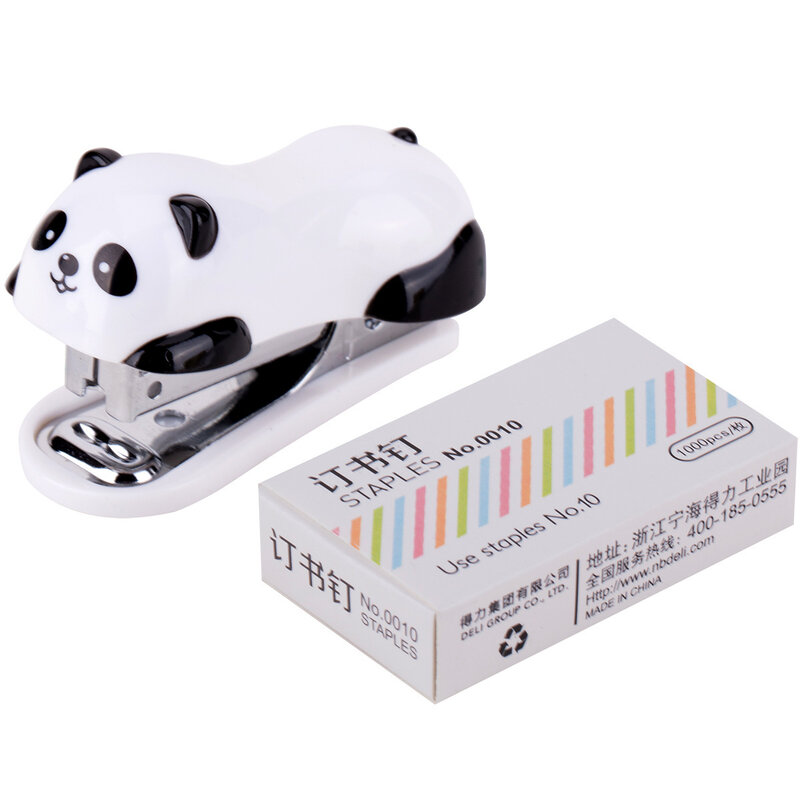 1 Stuks Mini Panda Nietmachine Set Cartoon Kantoor Schoolbenodigdheden Staionery Paperclip Bindmiddel Boek Riool