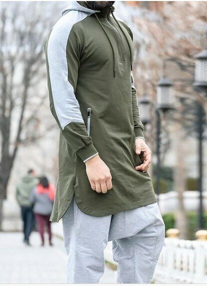Homem com capuz muçulmano jubba thobe retalhos roupas islâmicas manga longa dubai kaftan masculino arábia saudita camisa plus size 3xl 4xl