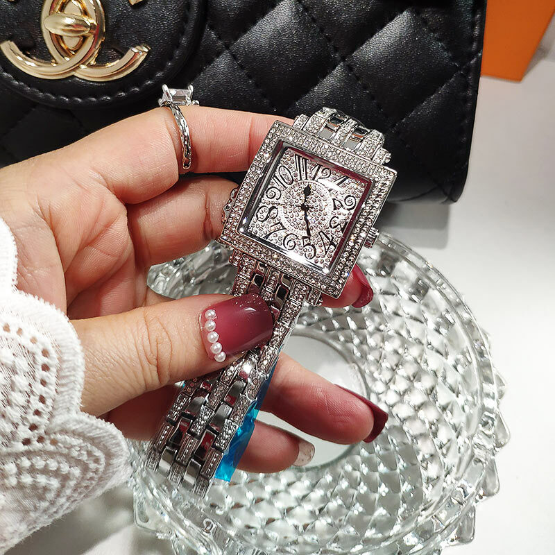 Relógio de pulso quadrado luxuoso com strass para mulheres, marca superior, relógios de moda para senhoras, presente para namorada