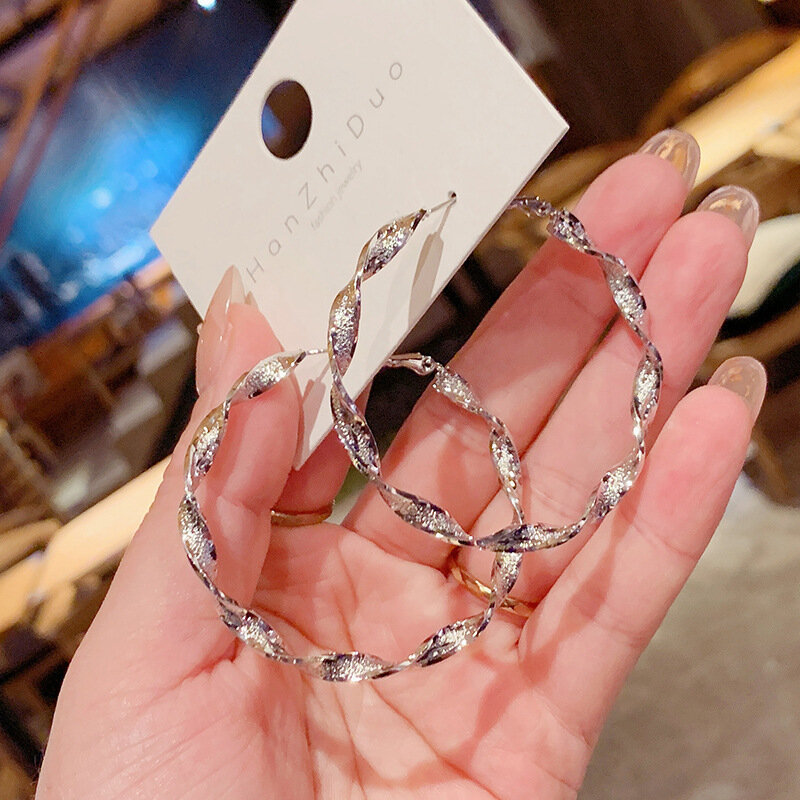 BLIJERY-pendientes de aro de Metal trenzado para mujer, joyería Brincos, pendientes de círculo geométrico de temperamento, 2021