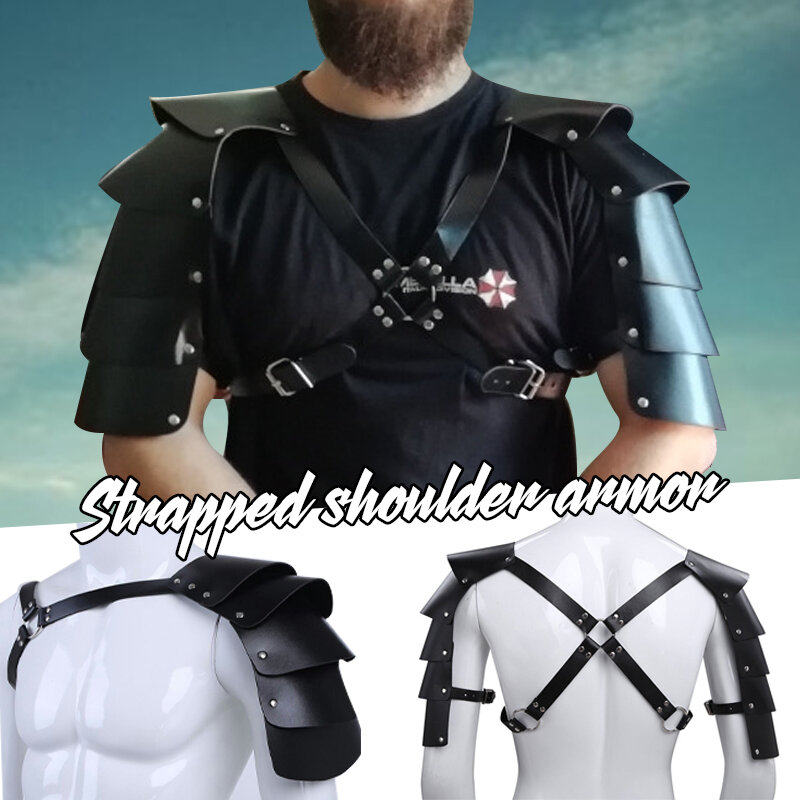 Men Medieval Costume Armor Cosplay Accessory Vintage Gothic Warriors Knights Shoulder Straps Adjustable PU Leather Harness