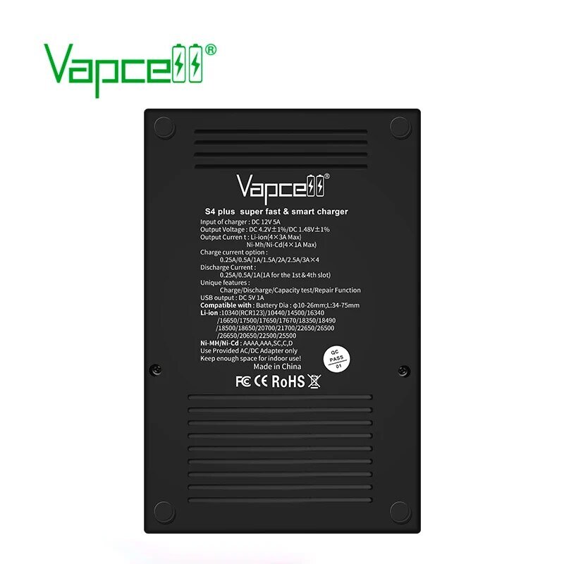 Vapcell S4 più veloce del caricatore 3A 4 slot totale 12a scaricatore/test di capacità/repiar EU/US/UK/spina di UE per 20700 21700 PCB batterie