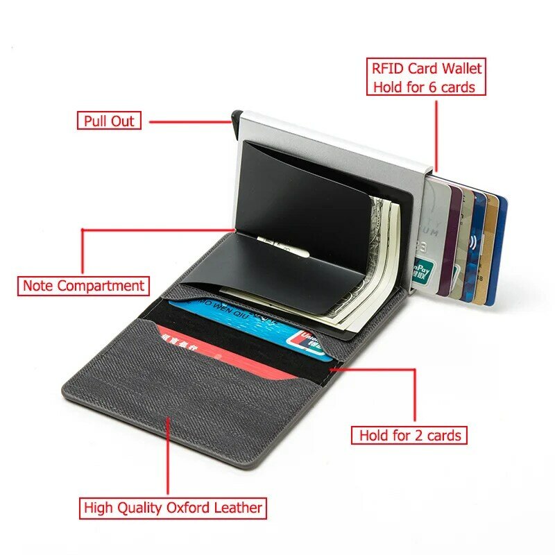 Niestandardowy uchwyt na karty Rfid czarne włókno węglowe skórzany portfel na prezent męski spersonalizowany uchwyt na karty RFID z portmonetkami
