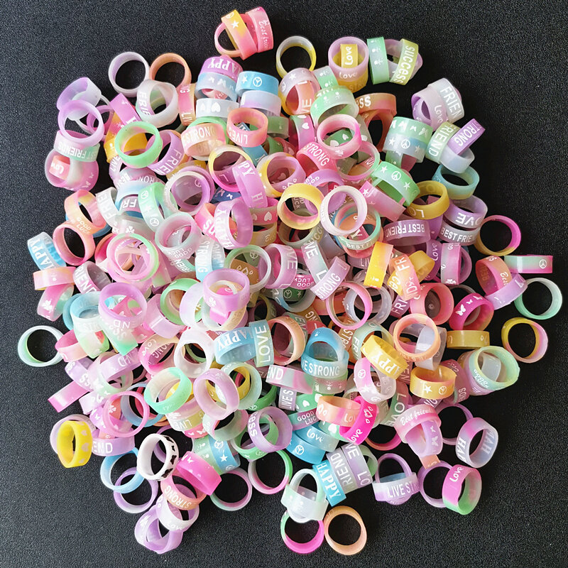 50Pcs Lot Bulk Luminous Nightglowing Silicone Rings For Students Women Party Jewelry Kids Teenager Celebration Decoration Gift