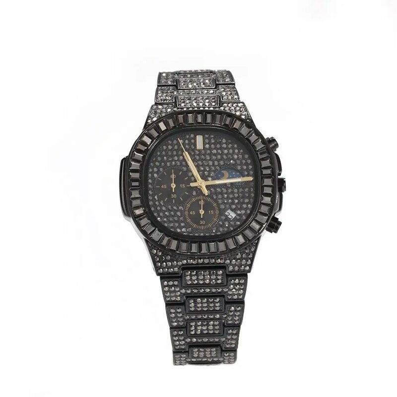 Iced Hiphop Store, многофункциональные Модные Роскошные Кварцевые квадратные наручные часы из нержавеющей стали, повседневные часы, черные, не водонепроницаемые