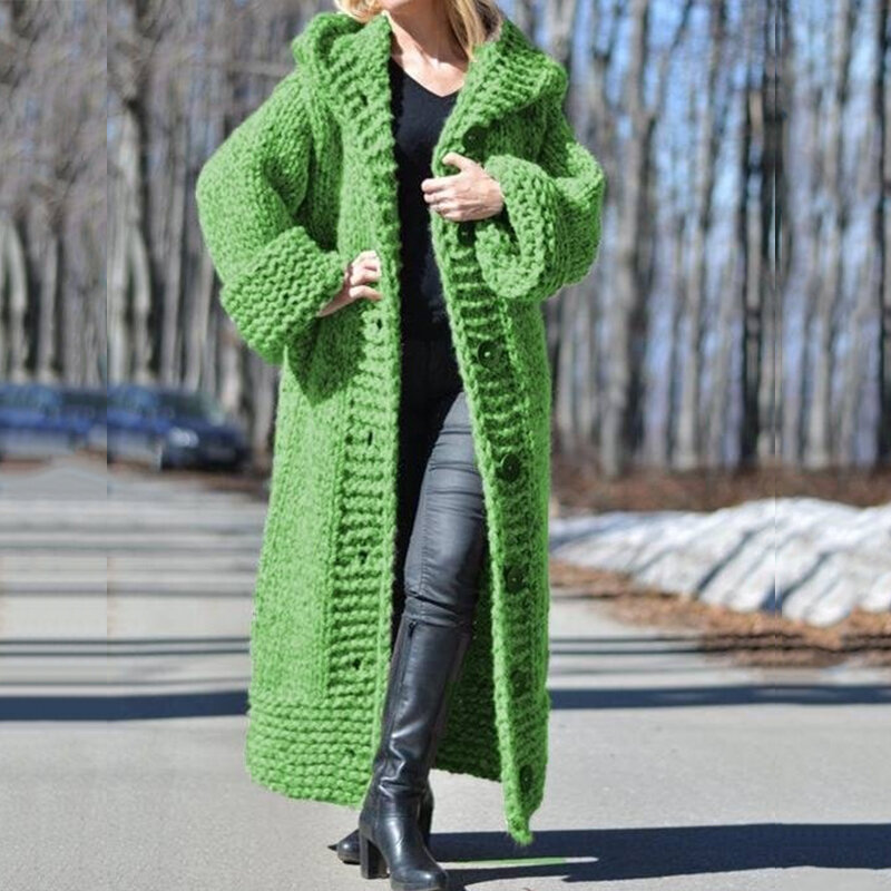 Осень-зима 2020, свитеры с капюшоном большого размера, Женский плотный теплый кардиган, женские вязаные пальто, свободная Длинная модель