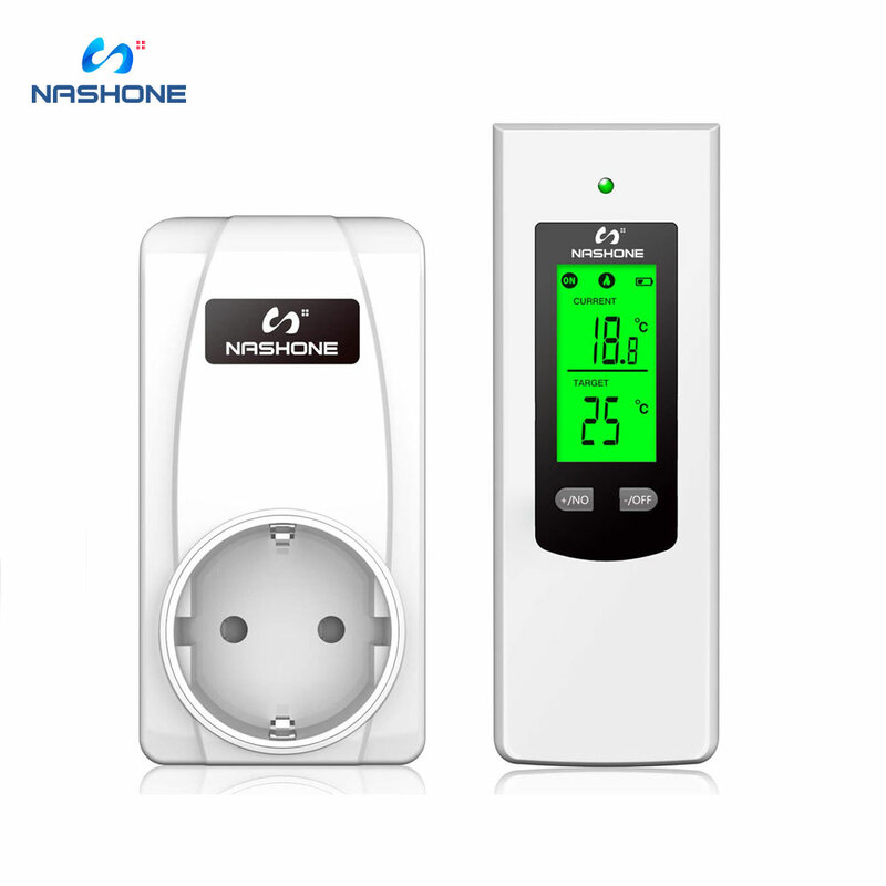 Nashone Prise Thermostat d’Ambiance Sans Fil avec Télécommande pour Radiateur Electrique et Climatiseur Mobile