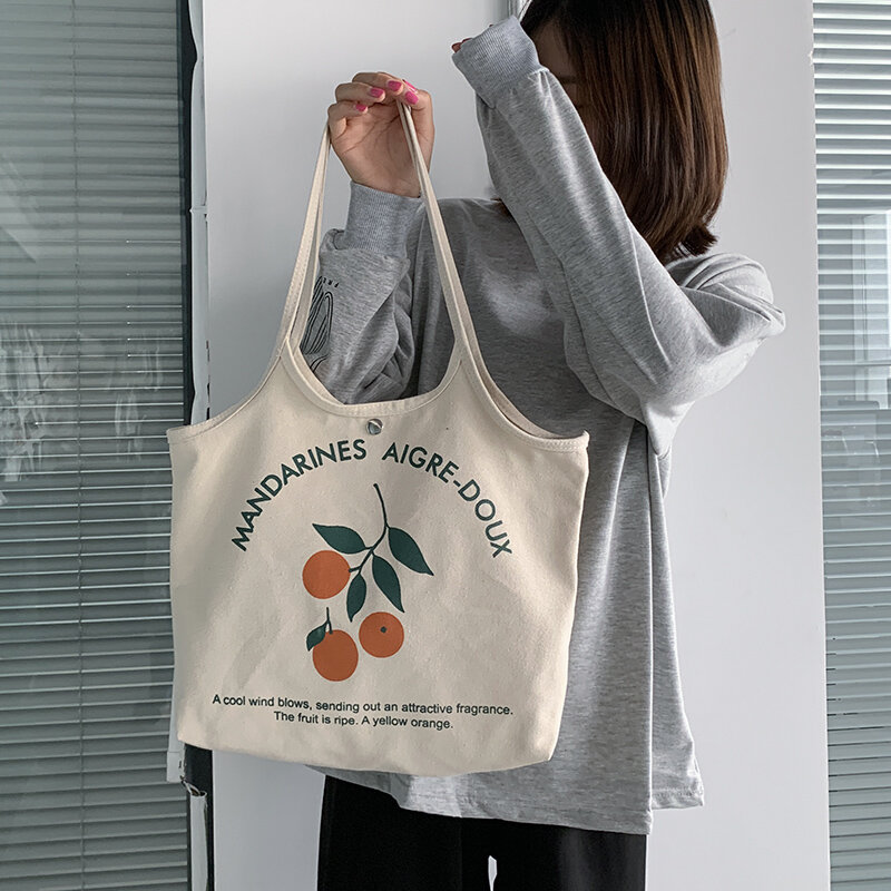 New Vest Canvas Bag Women's Shoulder Bag Large Capacity  Fruit Ins Wild Female Student Carrying A Book Bag Ladies Handbag