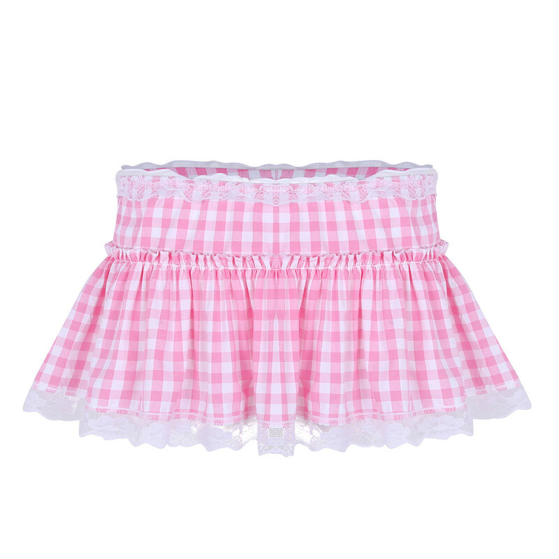 Розовая Мужская юбка с оборками, кружевная ажурная микро мини-юбка