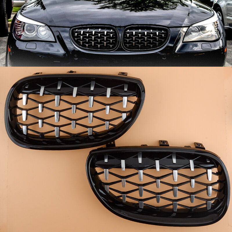 51137027061 1 Paar Voorste Glossy Black Diamond Nier Grille Grill Fit Voor Bmw E60 E61 528i 535i 550i M5 2003 2004 2005 2006-2010