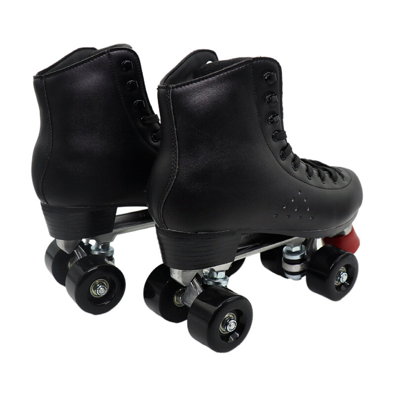 Chaussures de patinage à roulettes double ligne en cuir de vachette pour hommes, patins de sport unisexes, bottes coulissantes à 4 roues, façades noires, rétro, taille 33-48