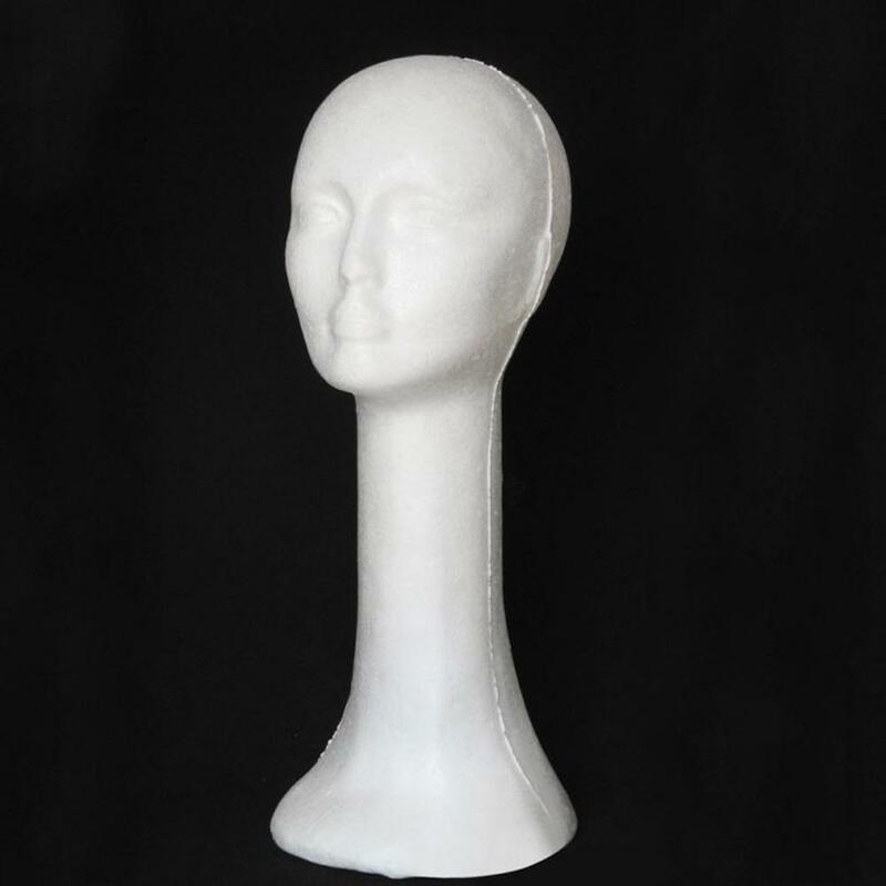 Mannequin de tête humaine en mousse pour femme, perruque à long cou, chapeau, lunettes, présentoir, modèle de tête d'entraînement