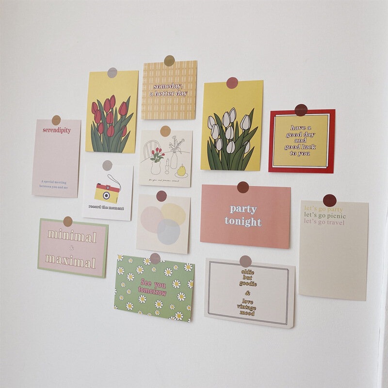 Ins 13 hojas de tulipán, tarjeta decorativa, flor inglesa, bloque de Color geométrico, postal, pegatina de pared Diy, accesorios para fotos, tarjetas de felicitación