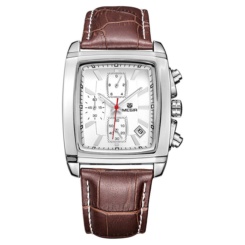 MEGIR marque montre pour hommes multi-fonction sport bracelet en cuir cadran rectangulaire hommes montres lumineux Reloj Hombre horloge
