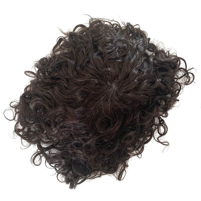 Peluquín con Base de piel fina para hombres, cabello humano ondulado, Remy, textura rizada